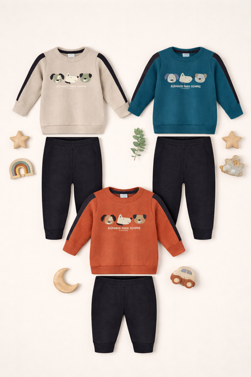 Conjunto Infantil Masculino Alakazoo Manga Longa Meia Malha Penteada Aumigos