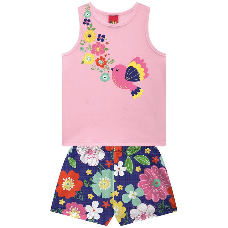 Conjunto Kyly  Infantil Feminino Passarinha E Flores