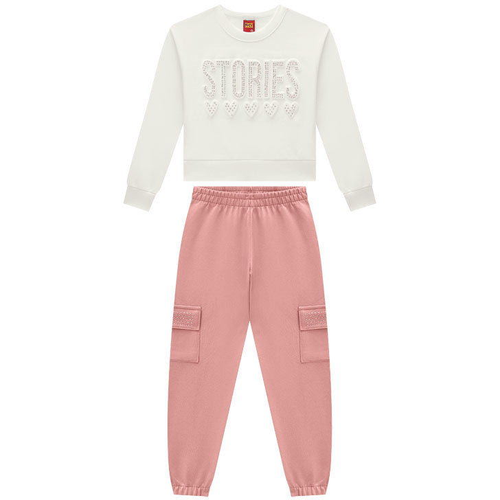 Conjunto Infantil Menina Kyly Moletom Peluciado Stories com Strass