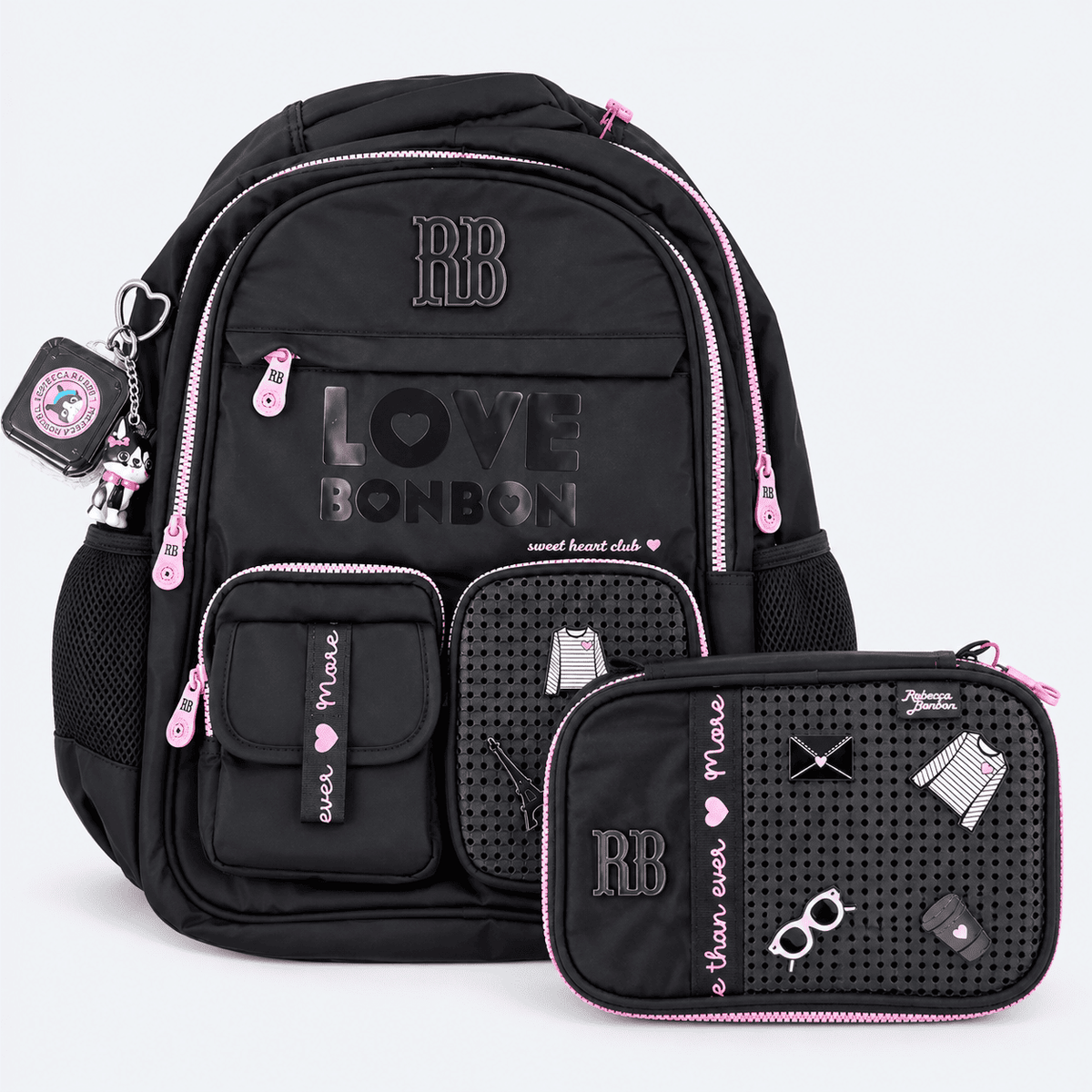 Kit Mochila de Costas Rebecca Bonbon Love 17,5 Oficial com Estojo