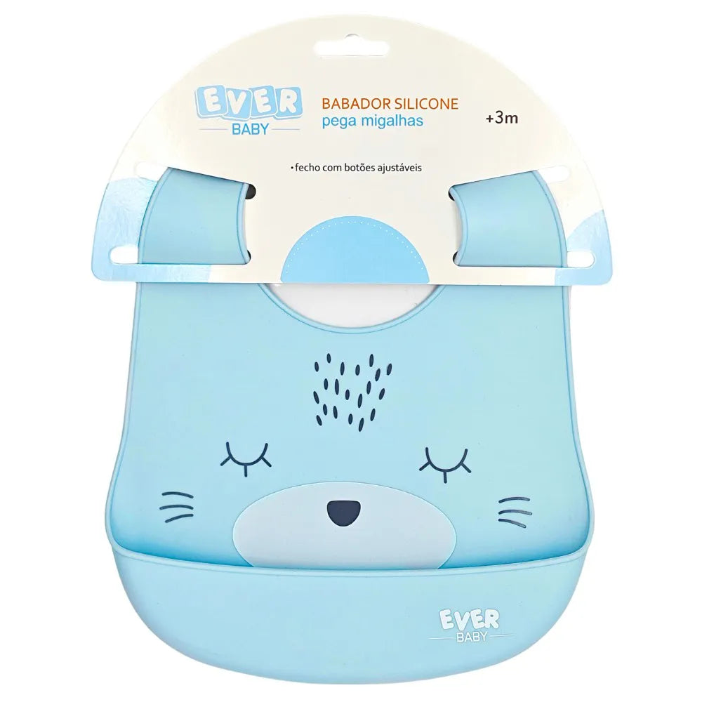 Babador de Silicone com Pega Migalhas Ever Baby Gatinho +3M