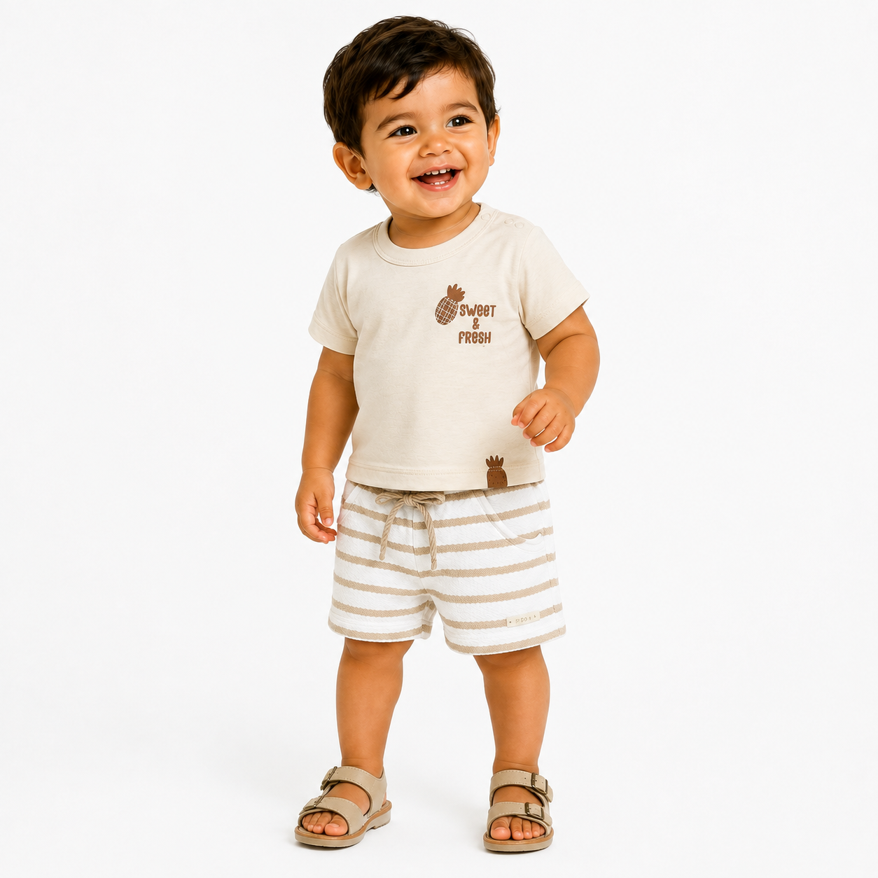 Conjunto Masculino Presente de Anjo Camiseta Silk e Short Listrado