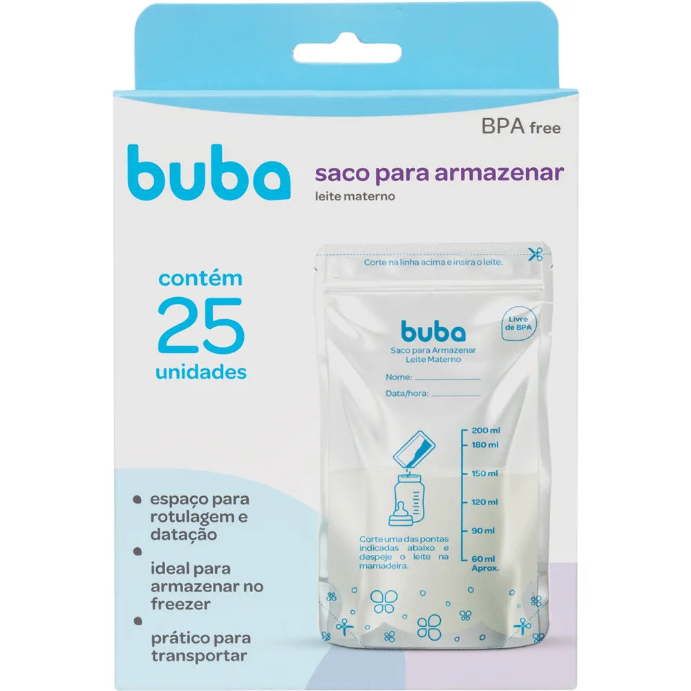 Saco para Armazenar Leite Materno Buba Transparente 250ml 25 Unidades BPA Free