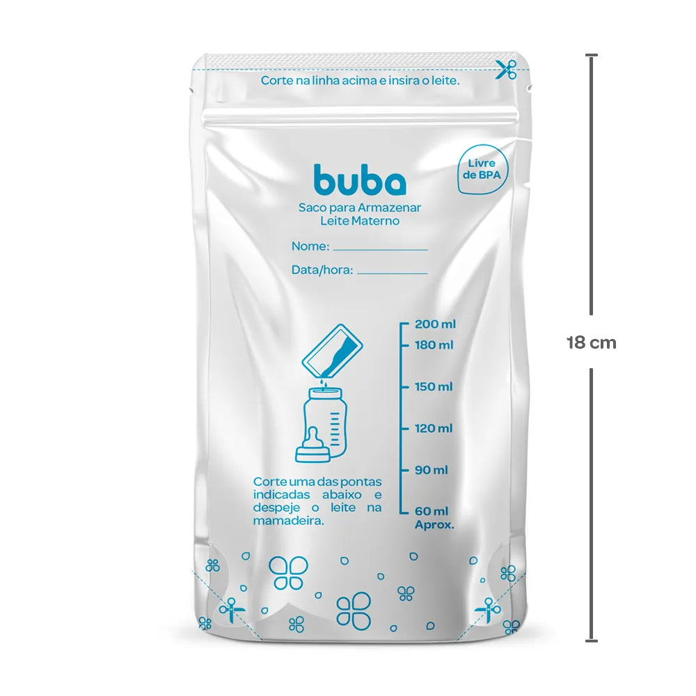 Saco para Armazenar Leite Materno Buba Transparente 250ml 25 Unidades BPA Free
