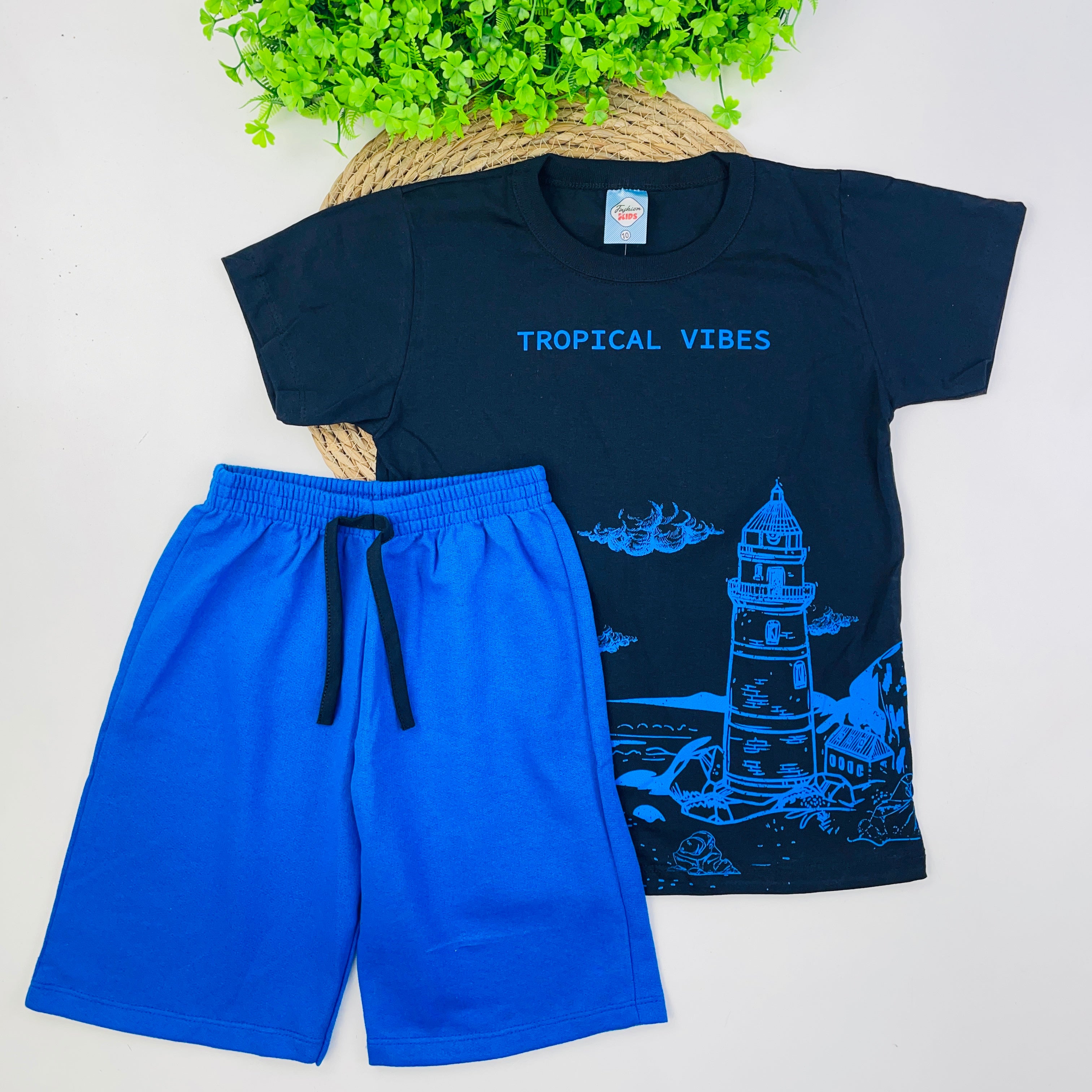 Conjunto Fashion Kids Infantil Masculino Estampa Verão Praia