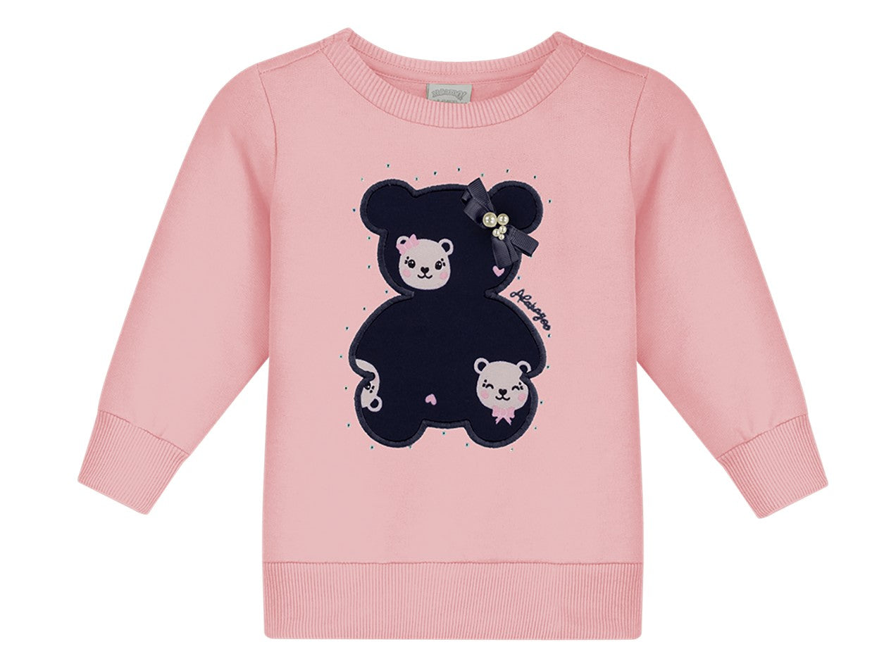 Conjunto Infantil Feminino Alakazoo Ursinha em Moletom e Molecotton com Aplique