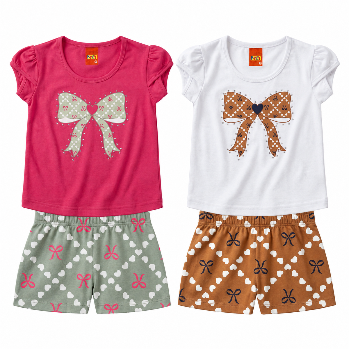 Conjunto Infantil Feminino Kyly Lacinho com Strass Blusa e Short