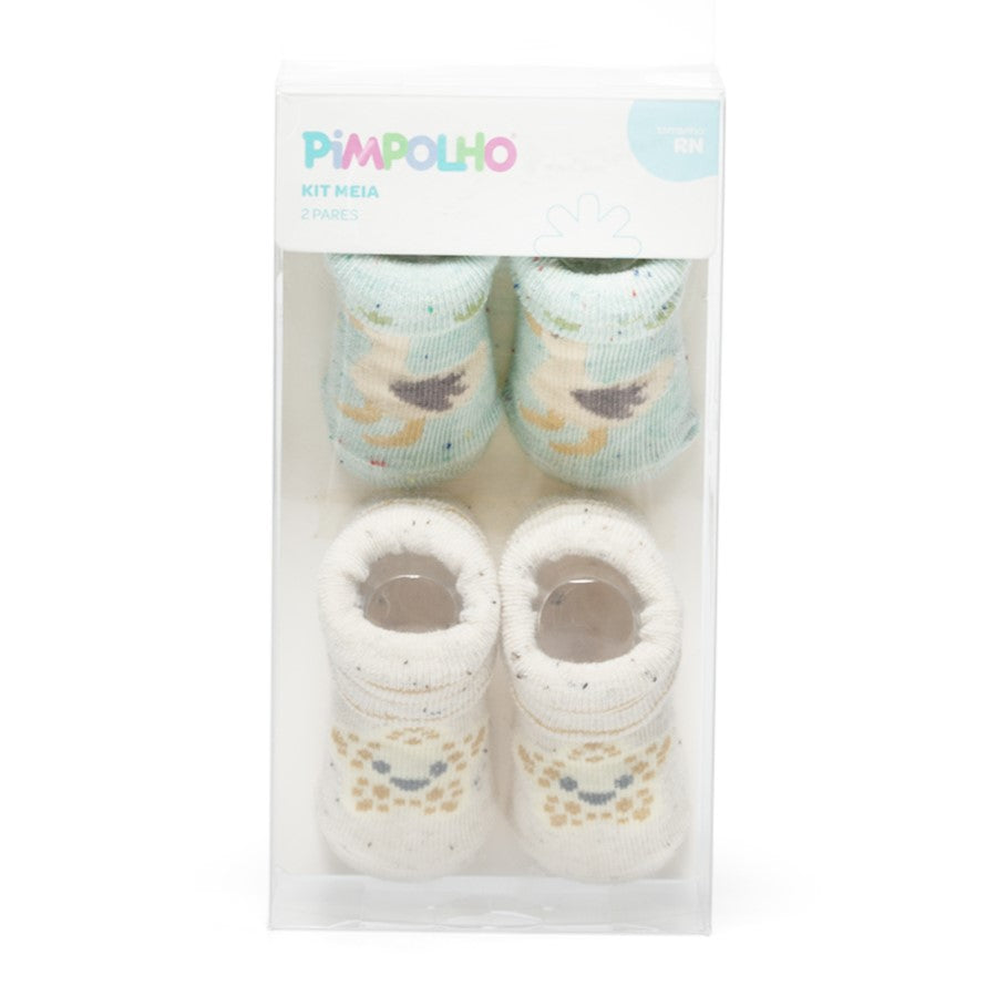 Kit Meia Bebê Recém-Nascido Pimpolho Unissex 2 Pares 0 a 4 Meses
