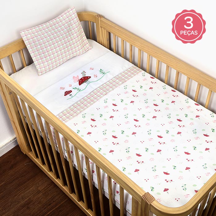 Jogo de Berço Americano Dengo Bordado Delicado Enxoval 3 Peças