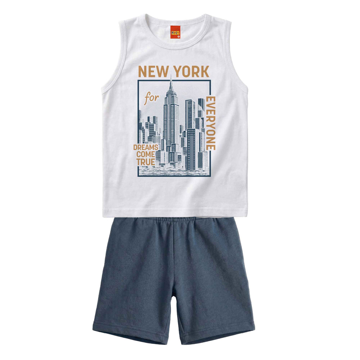 Conjunto Infantil Masculino Kyly Regata Estampada e Short Liso