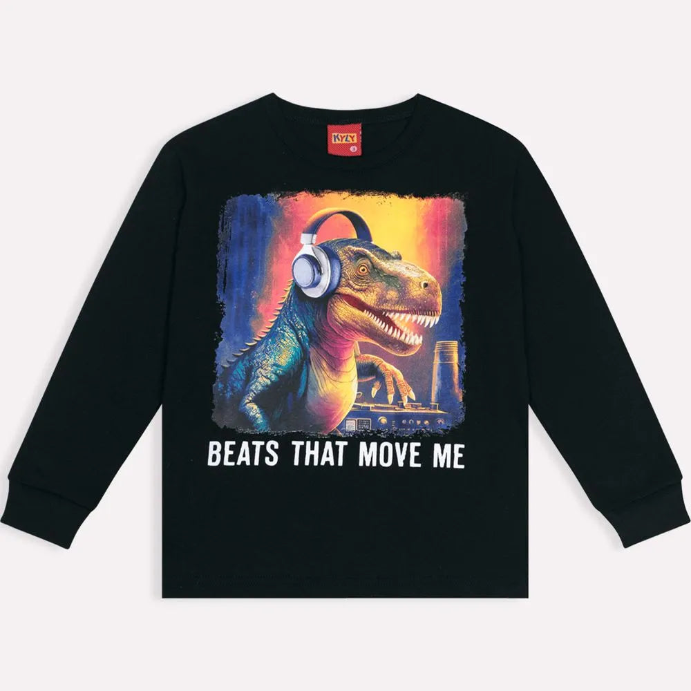 Camiseta Manga Longa Masculina Kyly Dino Com Fone