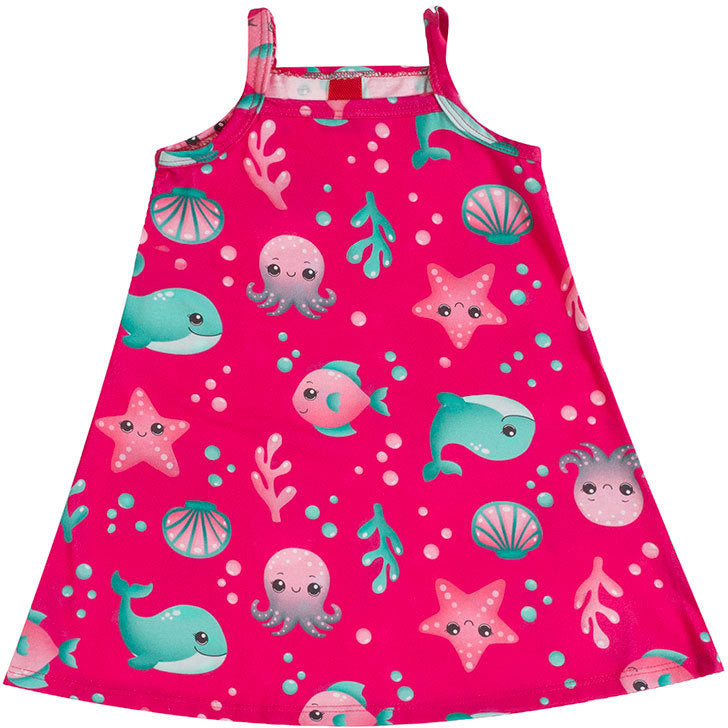 Vestido Infantil Regata com Estampa Fundo do Mar Colorida