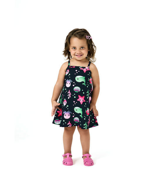 Vestido Infantil Regata com Estampa Fundo do Mar Colorida