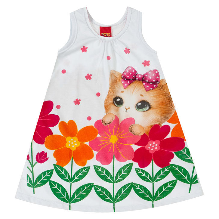 Vestido Infantil Kyly Gatinho Estampado Casual Confortável