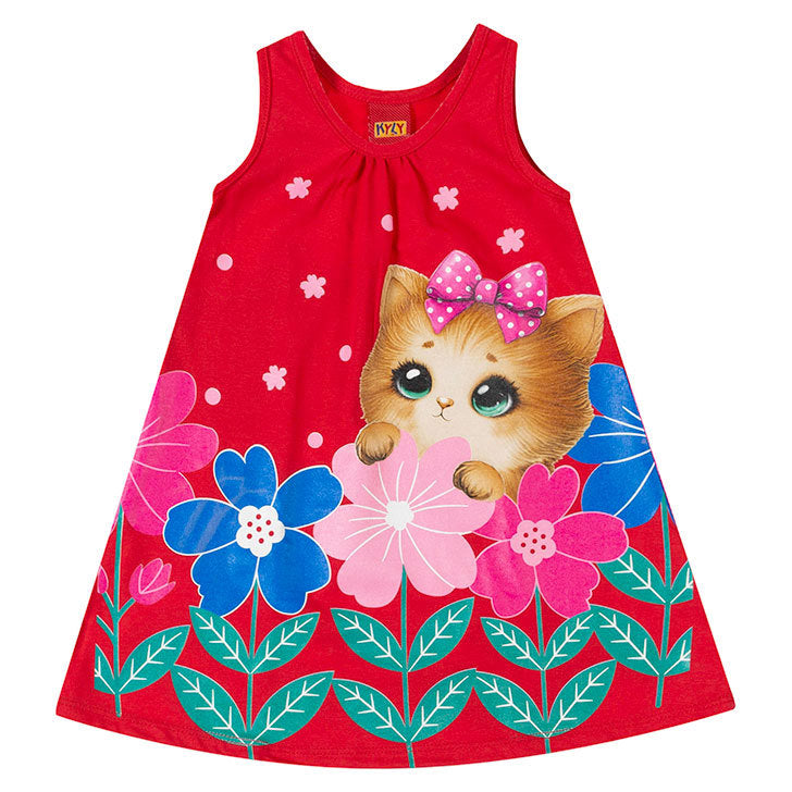 Vestido Infantil Kyly Gatinho Estampado Casual Confortável