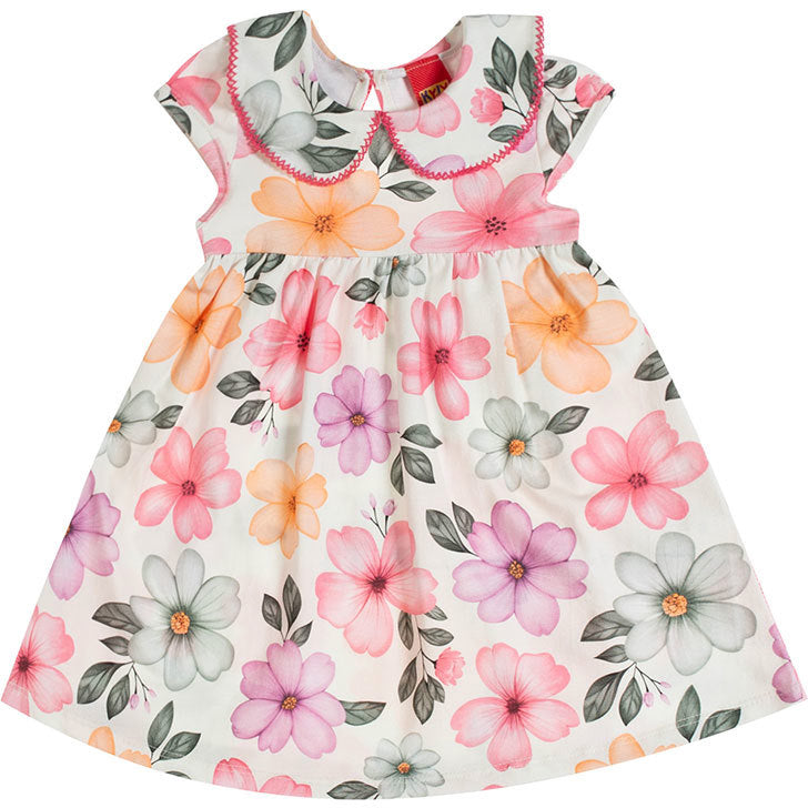 Vestido Kyly Infantil Feminino Floral Com Gola