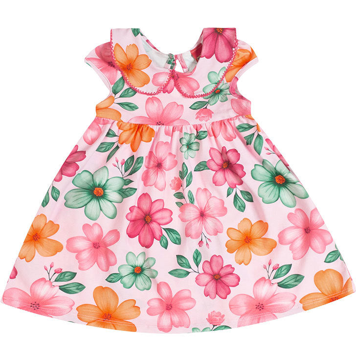 Vestido Kyly Infantil Feminino Floral Com Gola