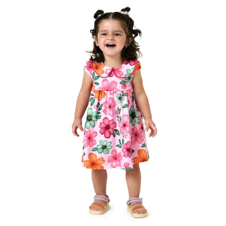 Vestido Kyly Infantil Feminino Floral Com Gola