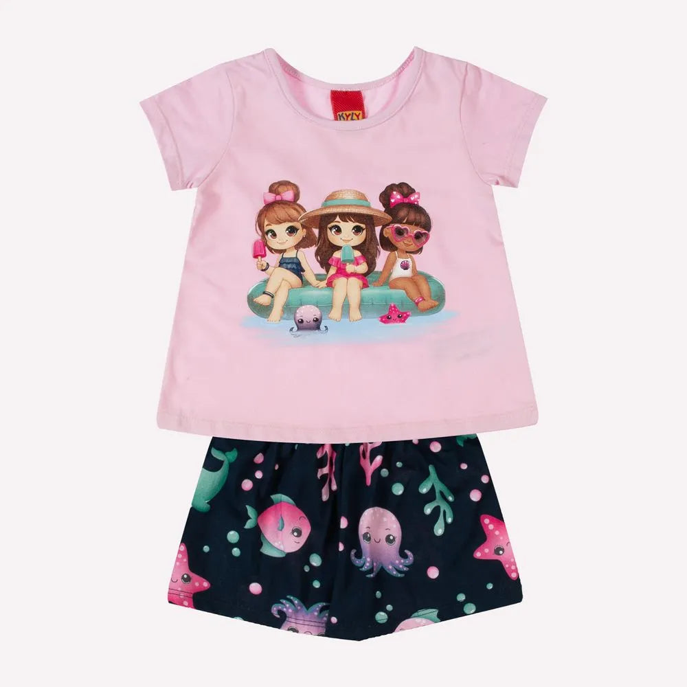Conjunto Infantil Meninas Kyly Amiguinhas Fundo do Mar