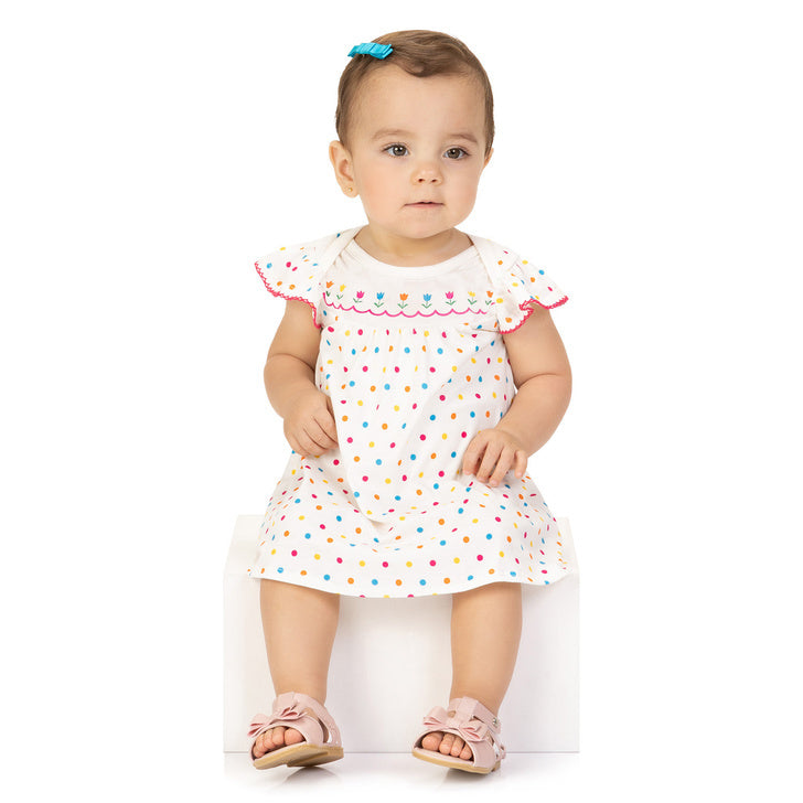 Vestido Kyly Bebê Menina Poa e Florzinhas