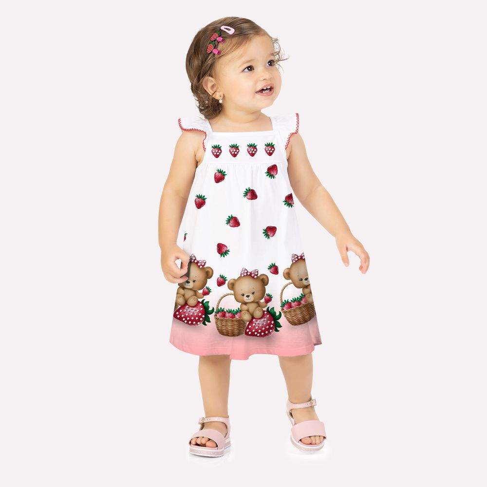Vestido Infantil Kyly Ursinha e Morangos