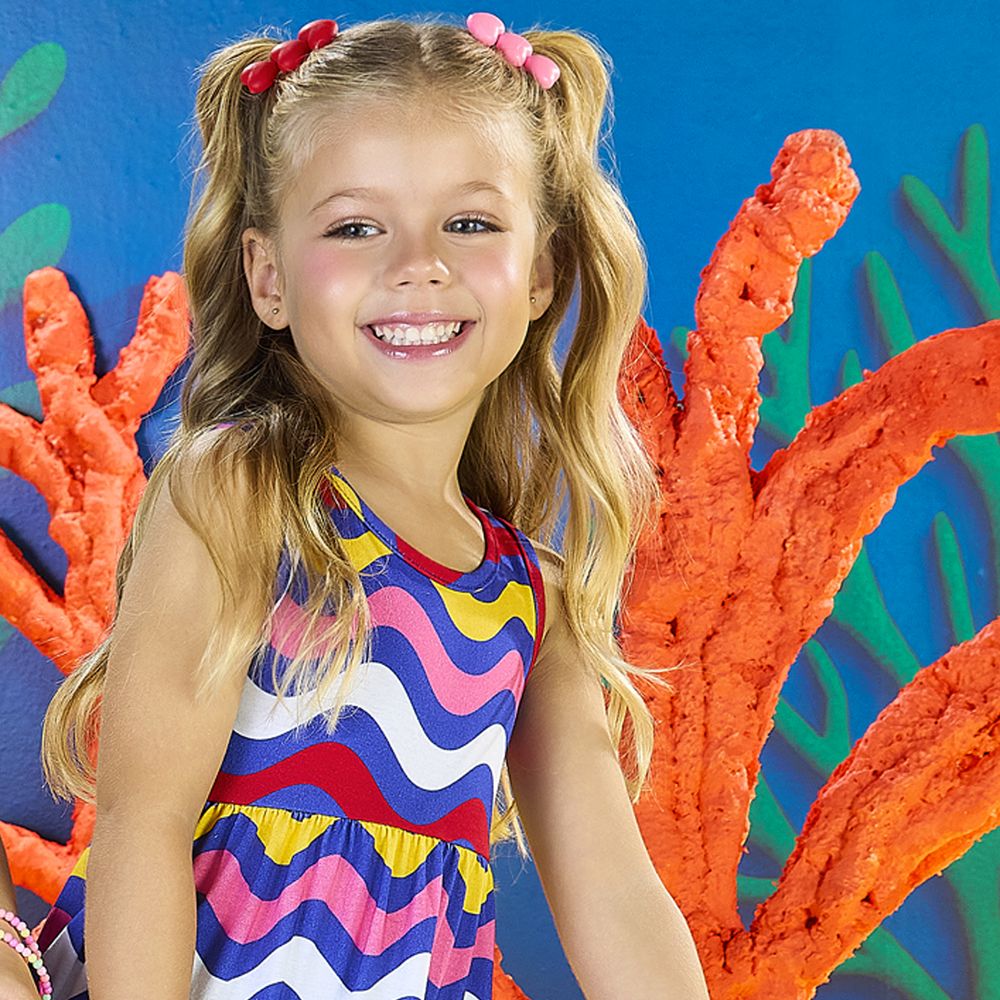Vestido Infantil Kyly Ondas Colorido