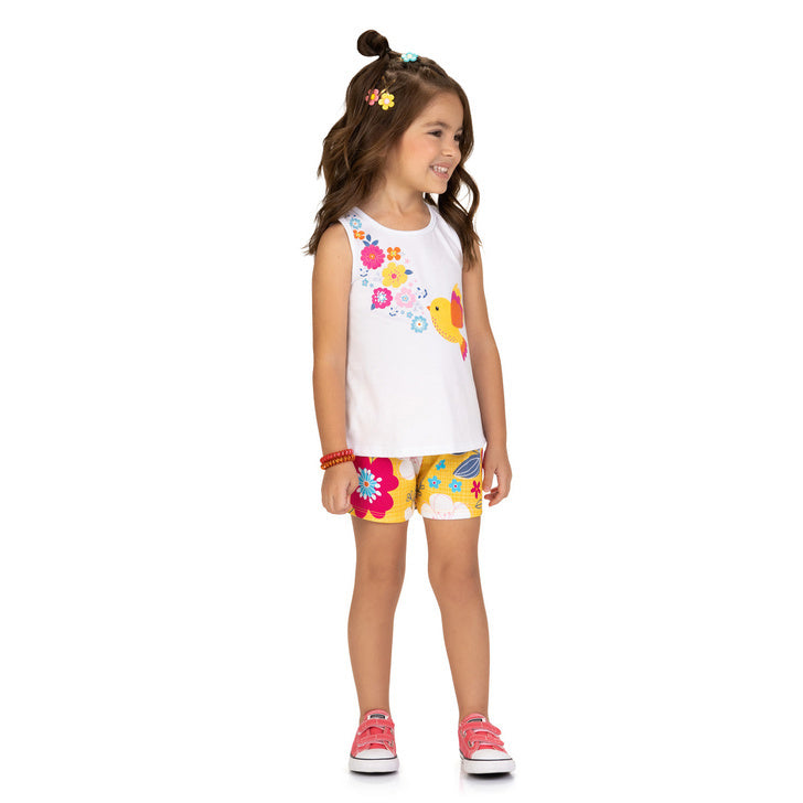 Conjunto Kyly  Infantil Feminino Passarinha E Flores