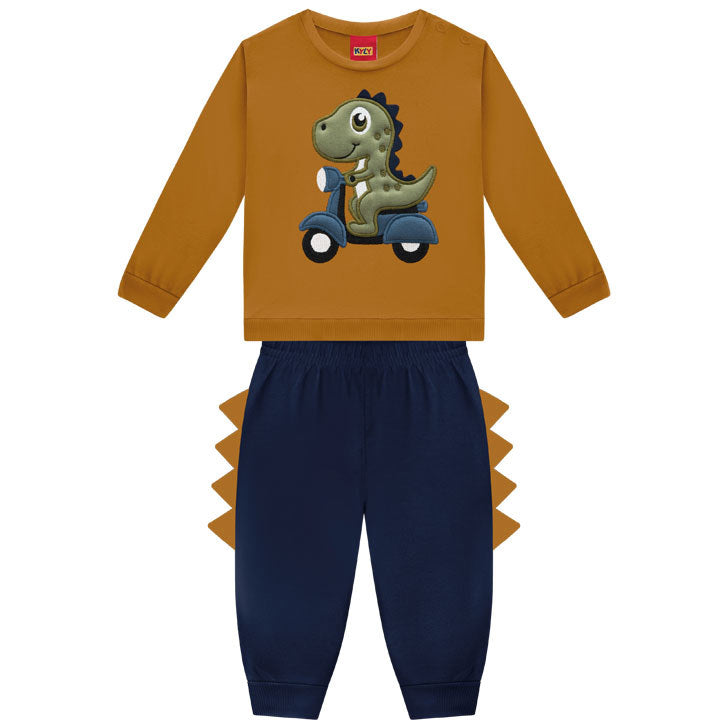Conjunto Bebê Menino Kyly Moletom Peluciado Dinossauro na Scooter