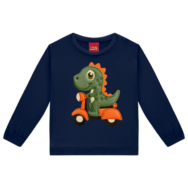 Conjunto Bebê Menino Kyly Moletom Peluciado Dinossauro na Scooter