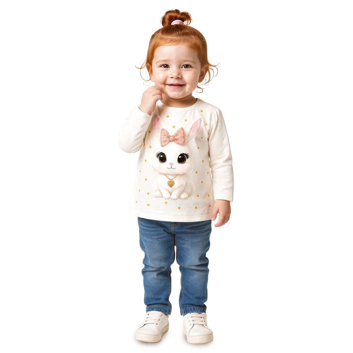Blusa Infantil Kyly Feminina Manga Longa Coelhinha Estampada