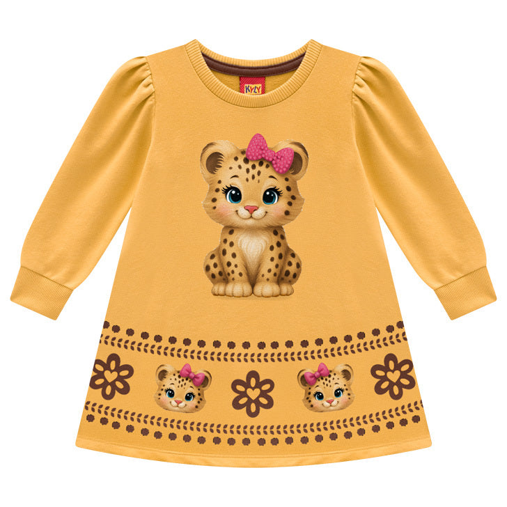 Vestido Infantil Menina Kyly Moletinho Oncinha com Strass