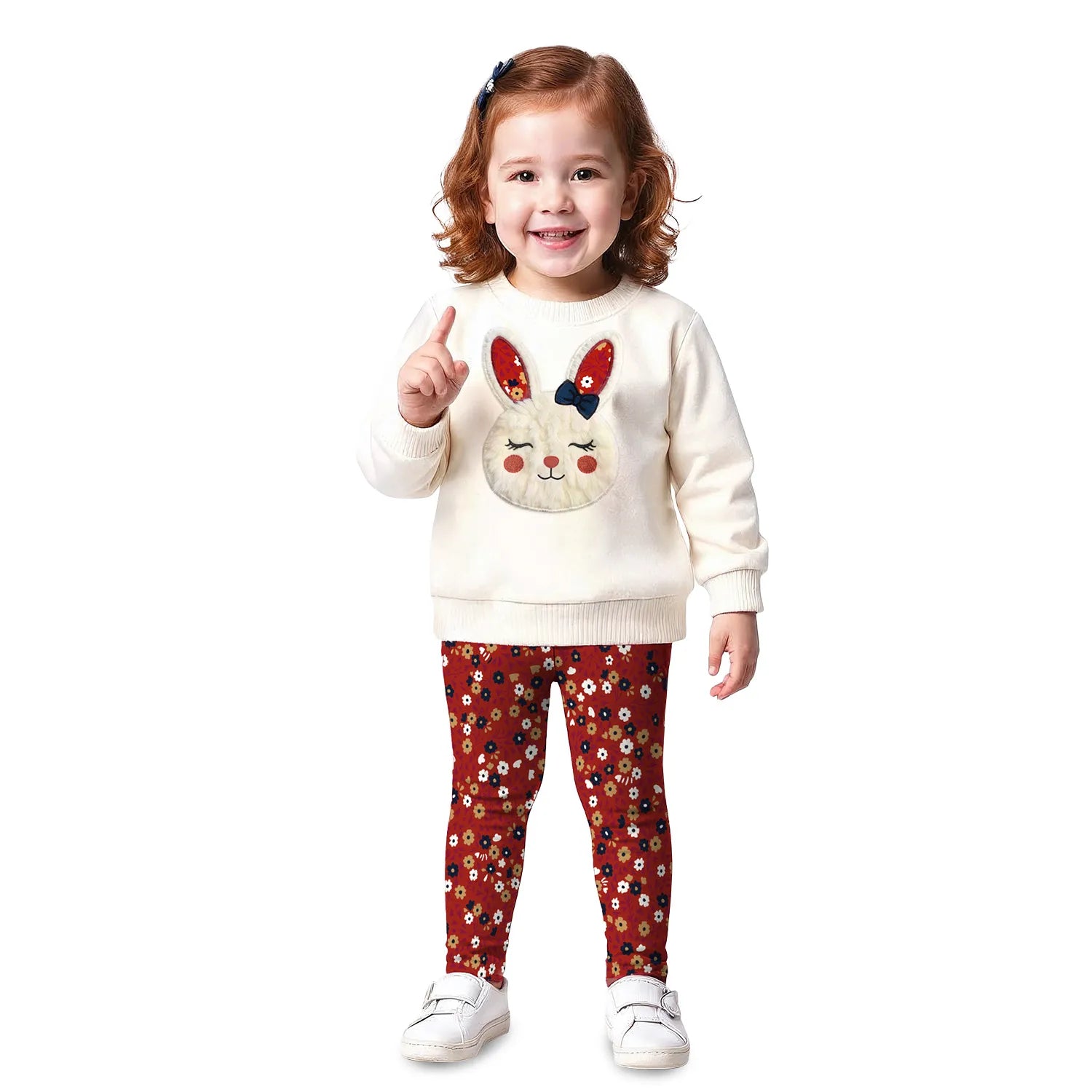 Conjunto Infantil Feminino Kyly Moletom Coelhinha e Calça Floral