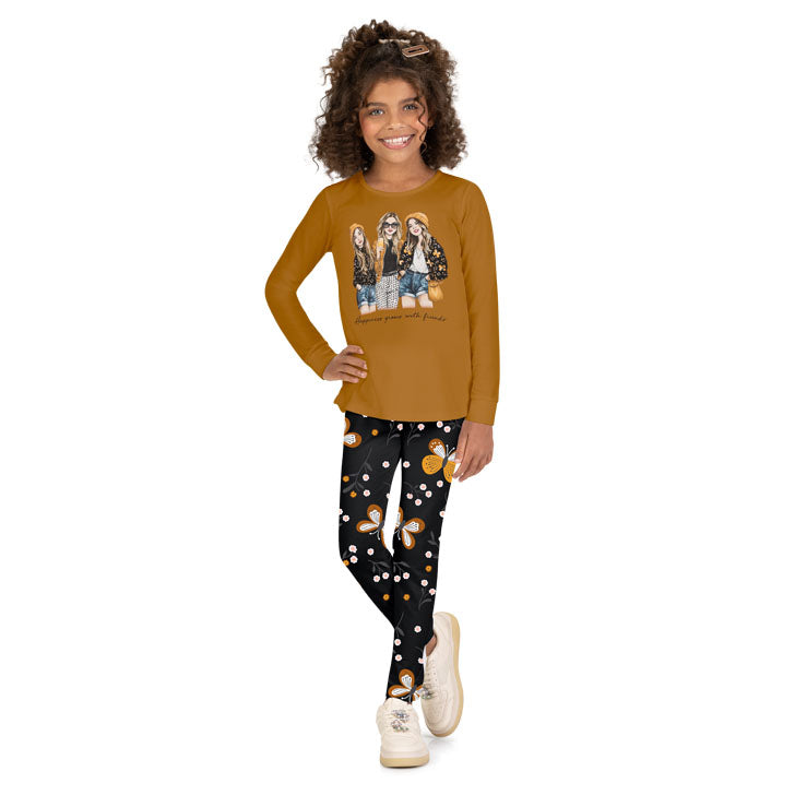 Conjunto Infantil Feminino Kyly Blusa Happiness Friends e Legging Cotton