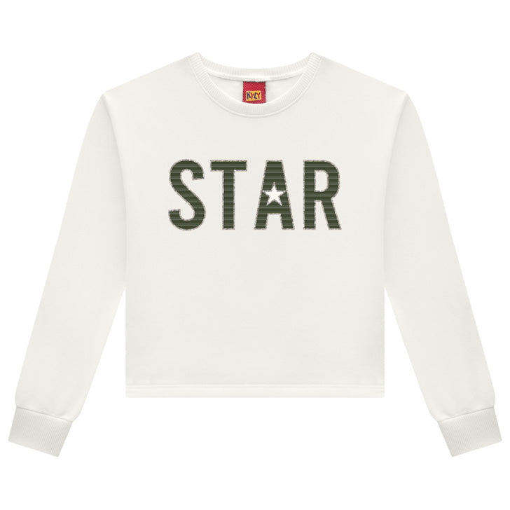 Conjunto Infantil Feminino Kyly Cropped Moletinho Star e Short-Saia