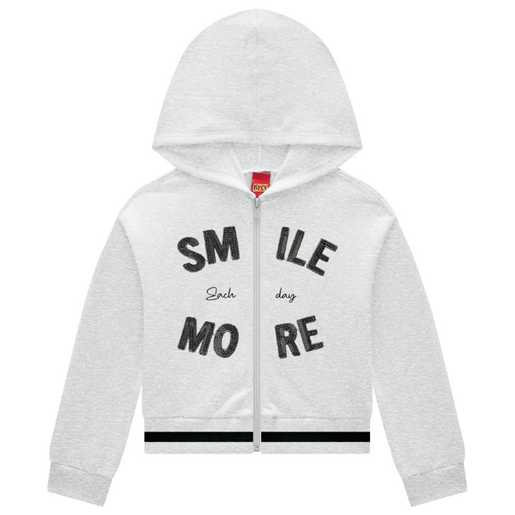 Conjunto Moletom Infantil Feminino Kyly Smile More com Capuz e Zíper