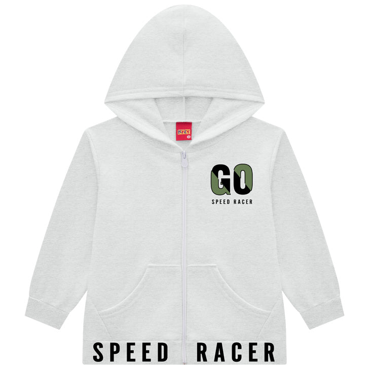 Conjunto Infantil Masculino Kyly Jaqueta com Capuz Go Speed Racer e Calça Moletom Peluciado
