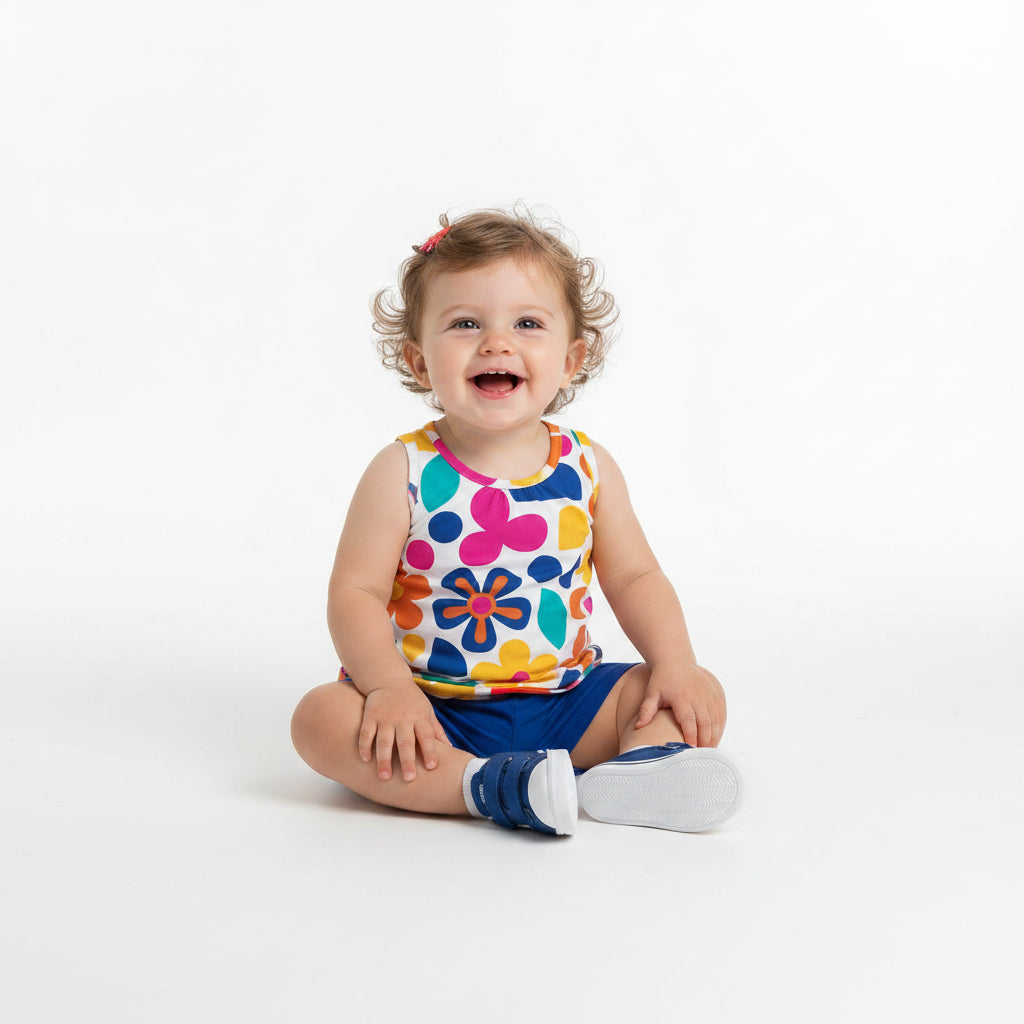 Conjunto Infantil Feminino Kyly Blusa Regata Florida e Shorts