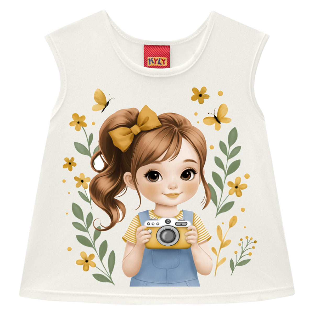 Conjunto Infantil Feminino Kyly Menina Fotógrafa Regata e Shorts