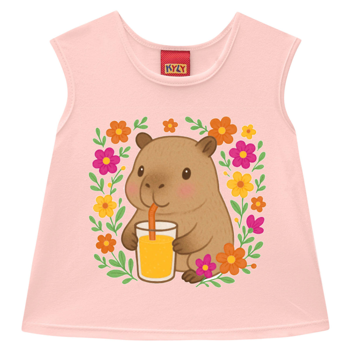 Conjunto Infantil Feminino Kyly Capivara Florida Regata e Shorts Algodão