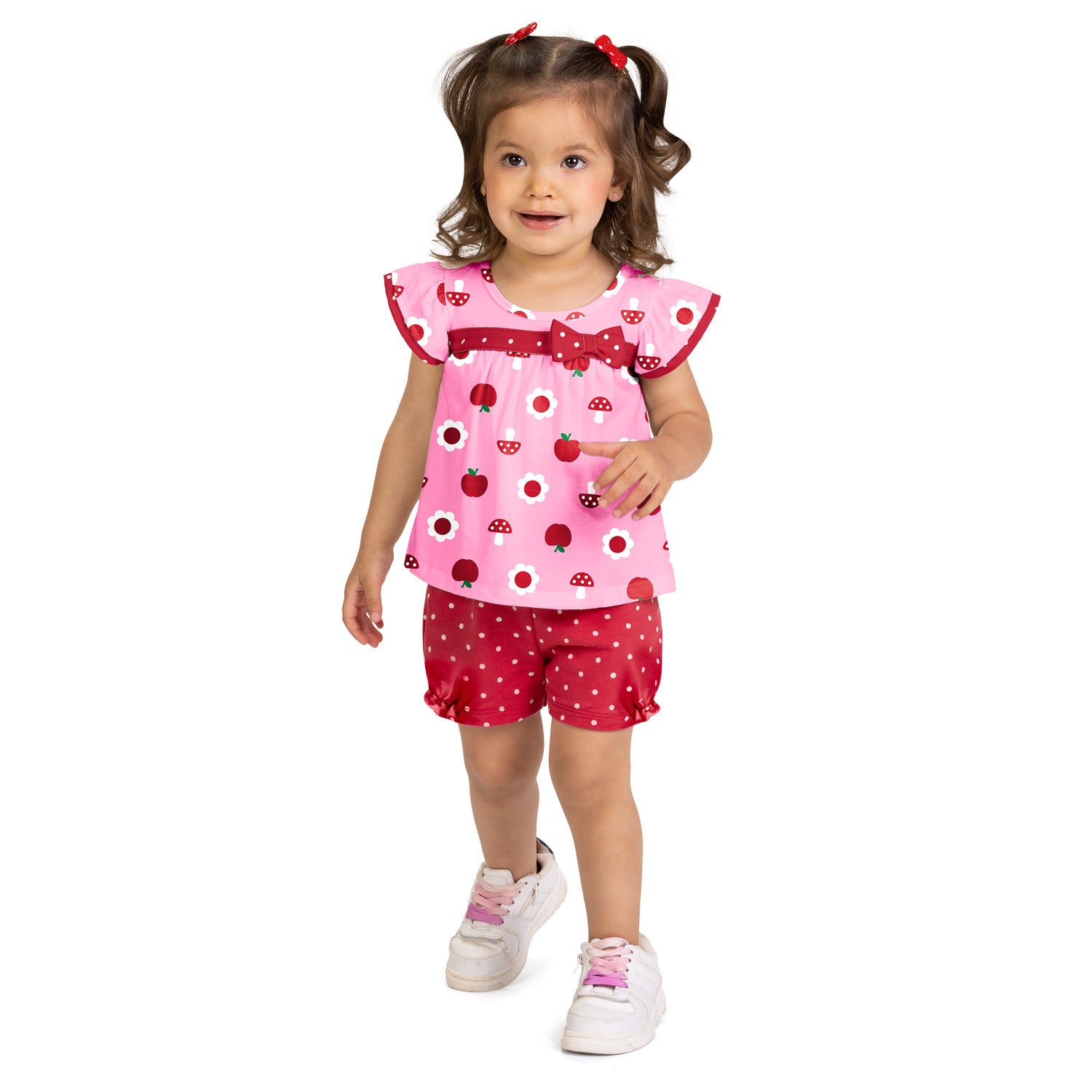 Conjunto Feminino Infantil Kyly Maçãs e Cogumelos