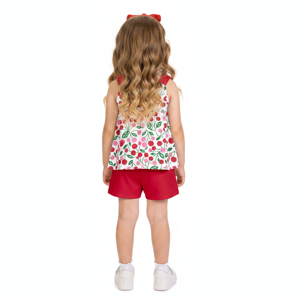 Conjunto Infantil Feminino Kyly Cerejas Regata Batinha e Shorts