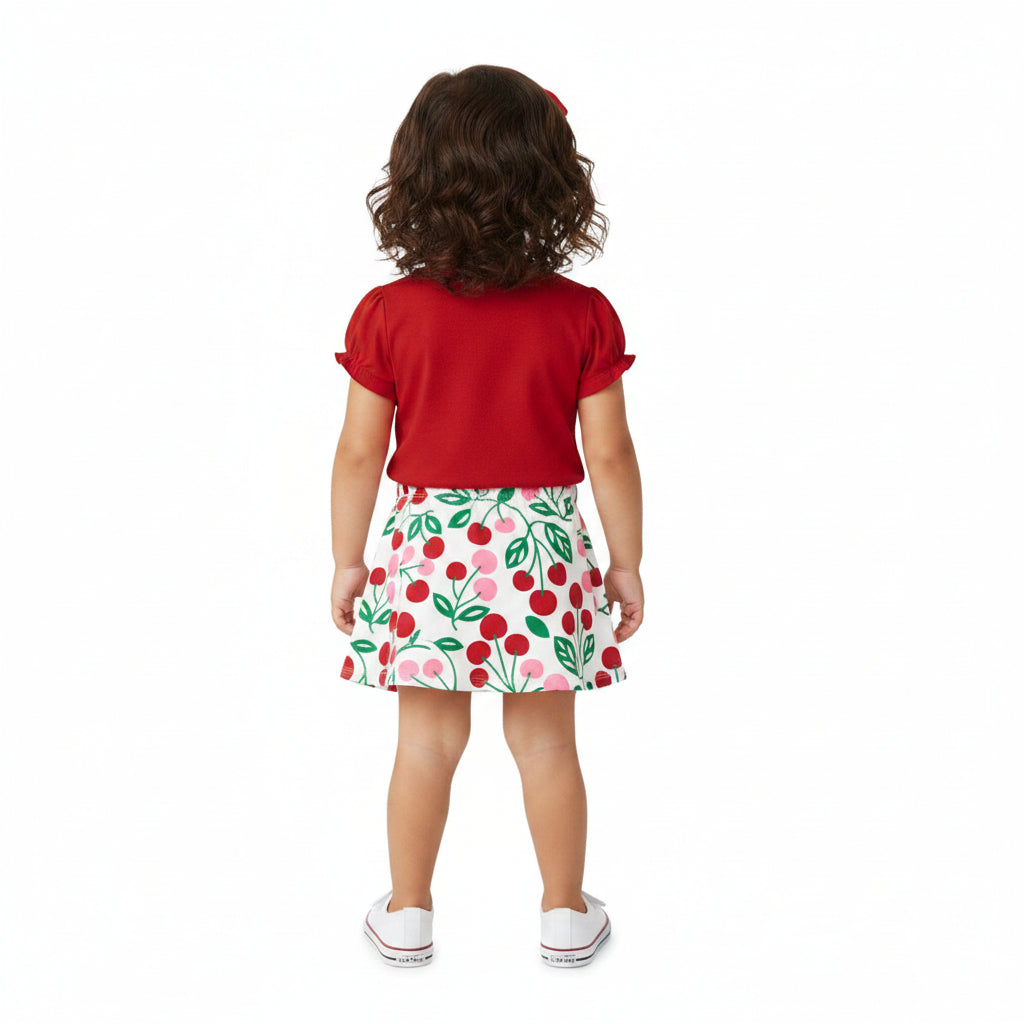 Conjunto Infantil Feminino Kyly Cerejas com Strass - Blusa + Short-Saia