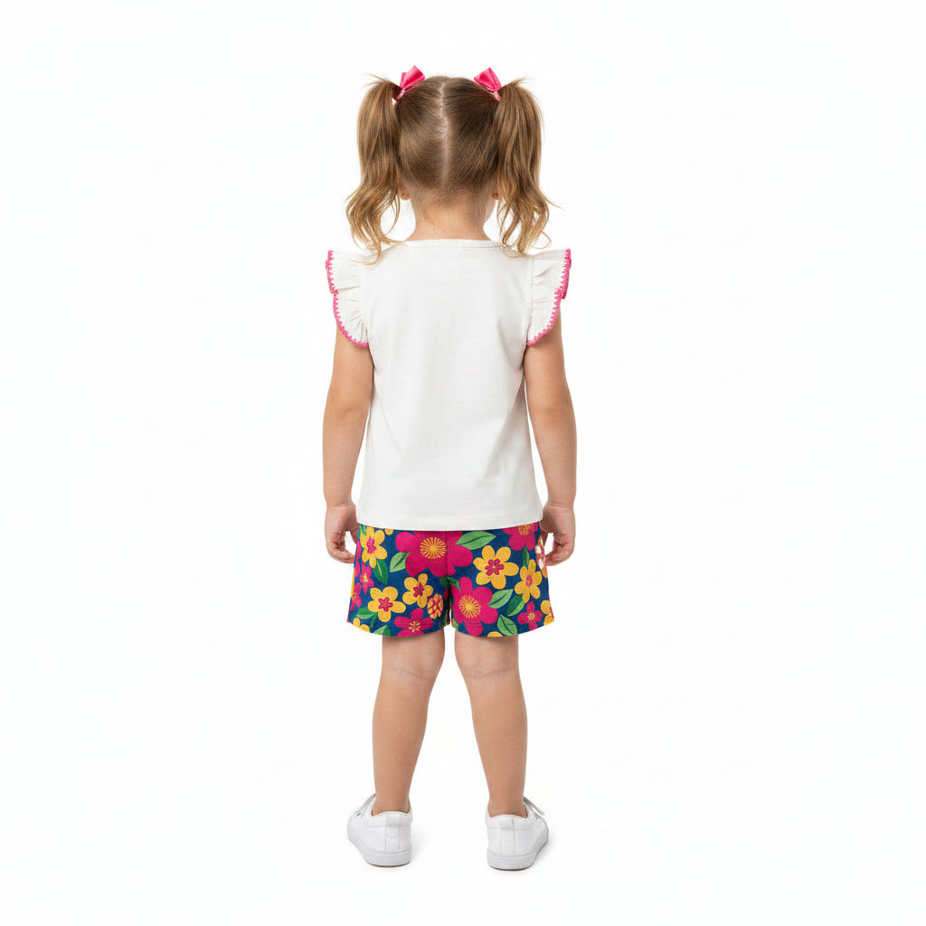Conjunto Infantil Feminino Kyly Flores Blusa e Short