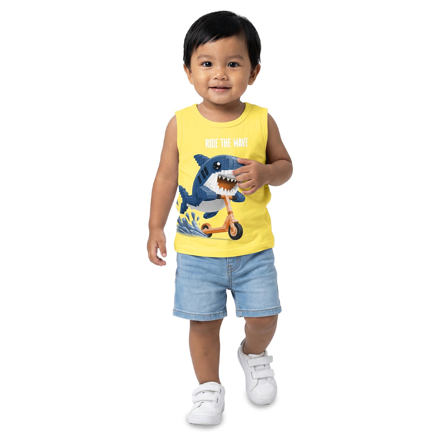 Camiseta Regata Infantil Masculina Kyly Tubarão Ride The Wave Algodão