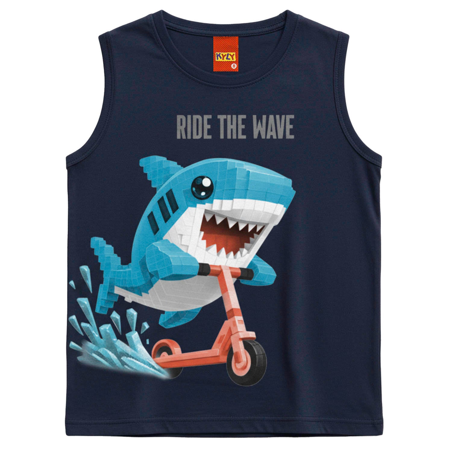 Camiseta Regata Infantil Masculina Kyly Tubarão Ride The Wave Algodão