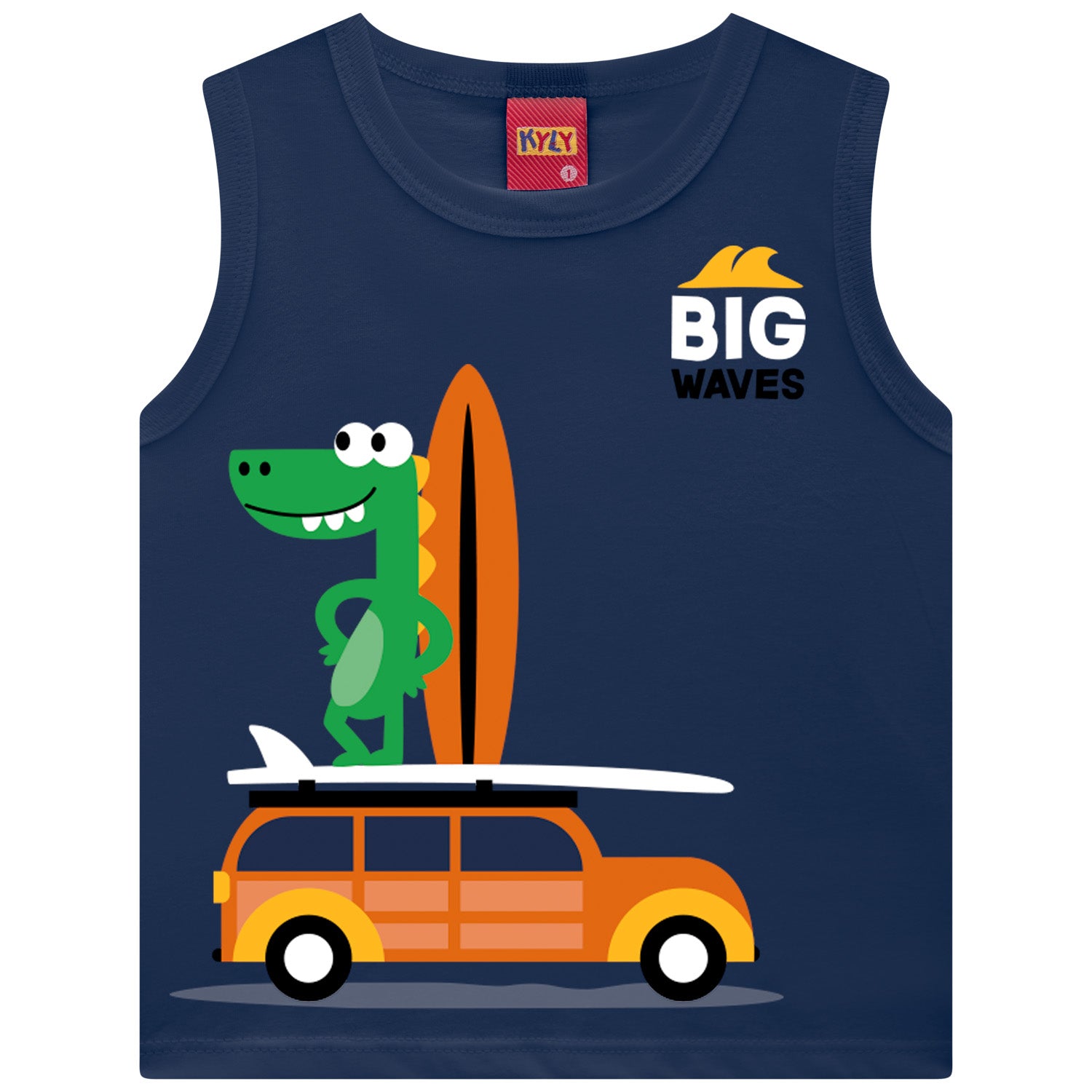 Conjunto Infantil Masculino Kyly Jacaré Big Waves Regata e Bermuda