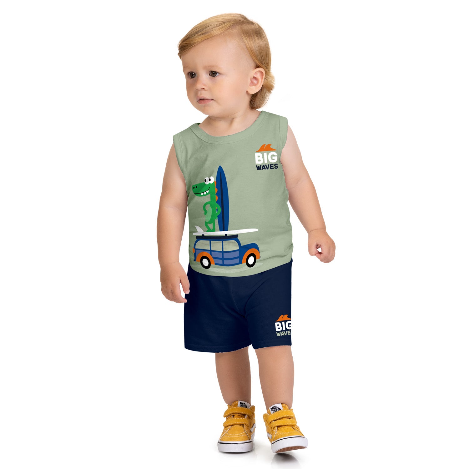 Conjunto Infantil Masculino Kyly Jacaré Big Waves Regata e Bermuda