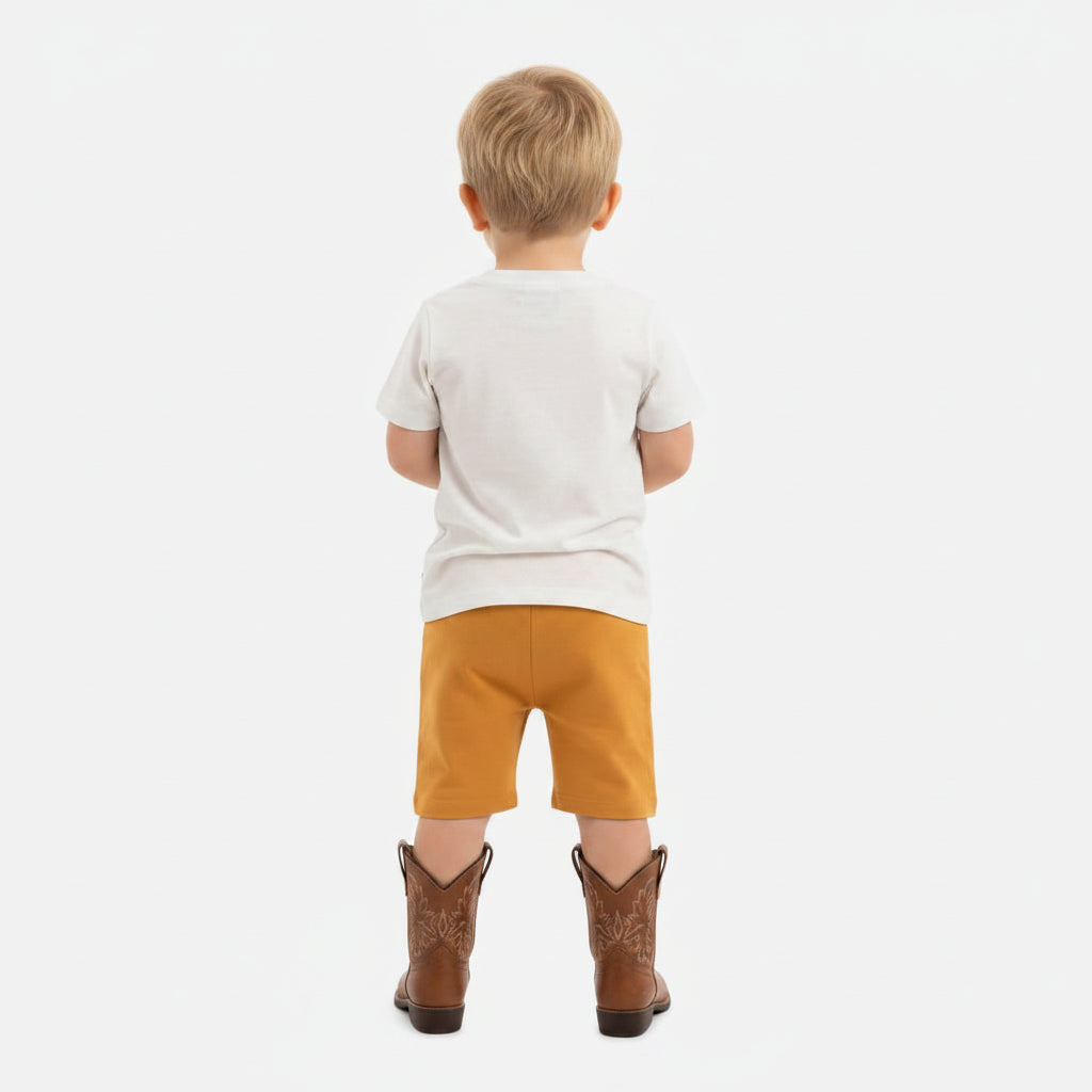 Conjunto Infantil Masculino Kyly Ursinho Yee Haw! - Camiseta + Bermuda Moletinho