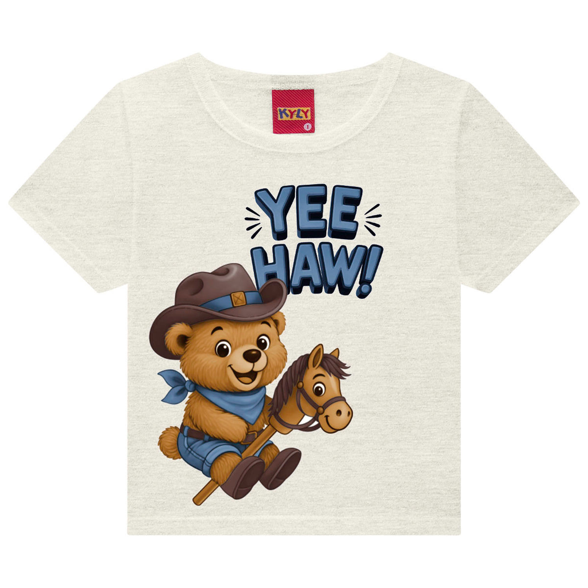 Conjunto Infantil Masculino Kyly Ursinho Yee Haw! - Camiseta + Bermuda Moletinho