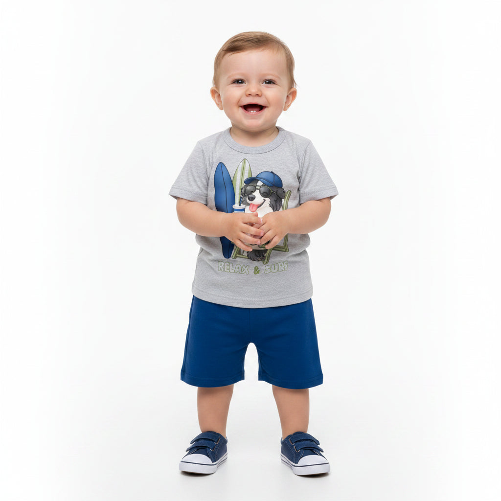 Conjunto Infantil Masculino Kyly Relax & Surf - Camiseta + Short Confort